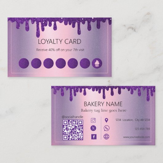 グリッタードリップパープルカップケーキベーカリー ロイヤリティカード (正面/裏面)
