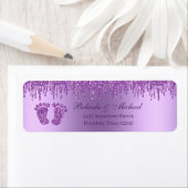 グリッタードリップパープルベビー足ベビーシャワーアドレス ラベル (インサイチュ)