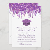 グリッタードリップパープル卒業招待状 招待状 (正面/裏面)