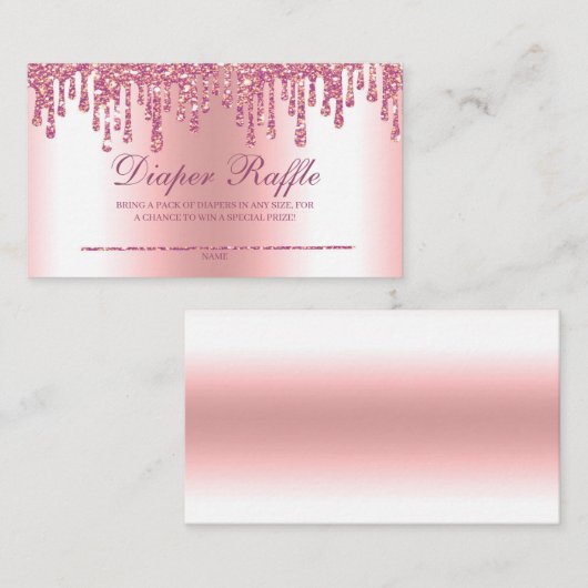 グリッタードリップピンクベビーシャワーおむつラッフル エンクロージャーカード (正面/裏面)