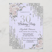 グリッタードリップフラワーパープル30th誕生日 招待状 (正面/裏面)
