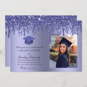 グリッタードリップブルー卒業フォト招待状 招待状 (正面/裏面)