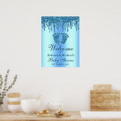 グリッタードリップブルー足ベビーシャワーウェルカムサイン ポスター (キッチン)