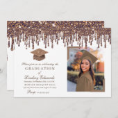 グリッタードリップブロンズ金ゴールド卒業写真 招待状 (正面/裏面)