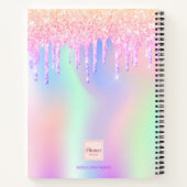 グリッタードリップホログラフィックユニコーン女の子ピンクの名前 ノートブック (裏面)
