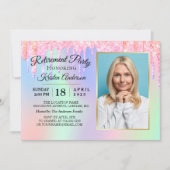 グリッタードリップホログラフィック金ゴールド退職パーティー 招待状 (正面)