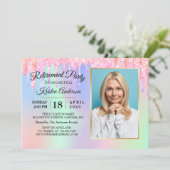 グリッタードリップホログラフィック金ゴールド退職パーティー 招待状 (スタンド正面)