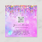 グリッタードリップユニコーンレインボーホログラフQRCodeLogo スクエア名刺 (裏面)