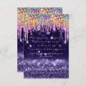 グリッタードリップ結婚の誕生日パーティーパープルレインボー 招待状 (正面/裏面)