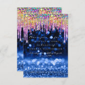 グリッタードリップ結婚ズ誕生日パーティーブルーネイビー 招待状 (正面/裏面)