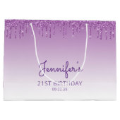 グリッタードリップ21歳の誕生日パープル ラージペーパーバッグ (裏面)