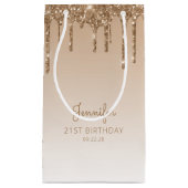 グリッタードリップ21歳の誕生日金ゴールド スモールペーパーバッグ (正面)