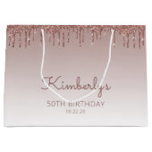 グリッタードリップ50番目の誕生日バラ金ゴールド ラージペーパーバッグ (正面)