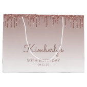 グリッタードリップ50番目の誕生日バラ金ゴールド ラージペーパーバッグ (裏面)