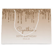 グリッタードリップ60番目の誕生日金ゴールド ラージペーパーバッグ (正面)