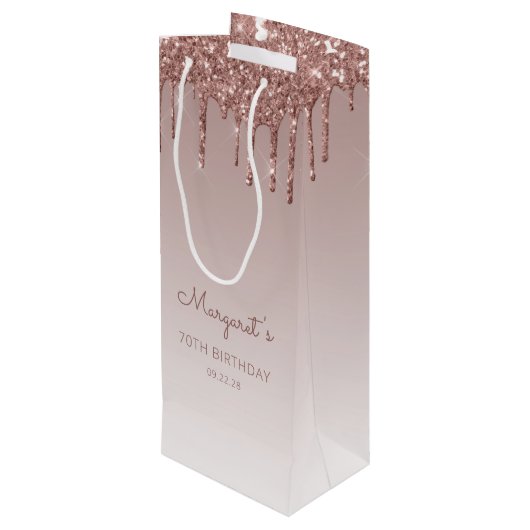 グリッタードリップ70番目の誕生日バラ金ゴールド ワインギフトバッグ (裏面アングル)