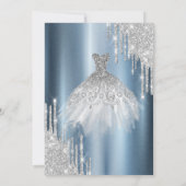 グリッタードリップ、ドレスワイングラス青メタリック21st 招待状 (裏面)