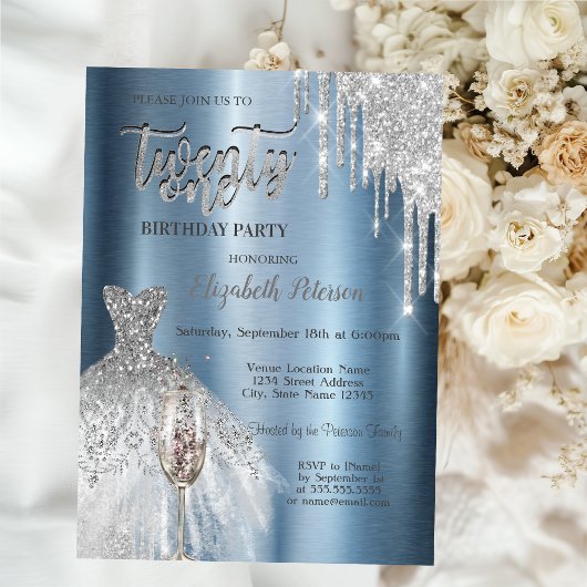 グリッタードリップ、ドレスワイングラス青メタリック21st 招待状