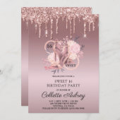 グリッタードリプスバラ金ゴールドスウィート16誕生日 招待状 (正面/裏面)