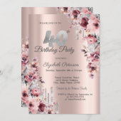 グリッタードリプスバラ金ゴールドピンクフローラ40th誕生日 招待状 (正面/裏面)