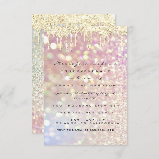 グリッタードリプスバラ金ゴールドブライダルスウィート16thルクス 招待状 (正面/裏面)