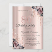 グリッタードリプスバラ金ゴールド花80誕生日 招待状 (正面)