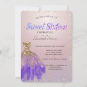 グリッタードレエレガントスダイヤモンドピンクスウィート16 招待状 (正面)