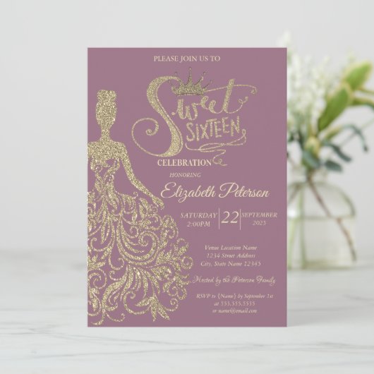 グリッタードレスガールティアラダイアモンズスウィート16 招待状 (スタンド正面)