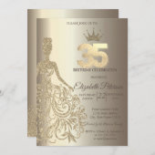 グリッタードレスダイアモンズシャンパーニュ35誕生日 招待状 (正面/裏面)