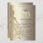 グリッタードレスダイアモンズシャンパーニュ70誕生日 招待状 (正面/裏面)
