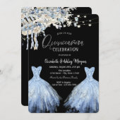 グリッタードレスブルーボホフラワーズ 招待状 (正面/裏面)