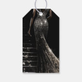 グリッタードレス金ゴールドフォイル黒の背景 ギフトタグ (裏面)