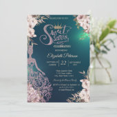 グリッタードレス、ダイヤモンド花グリーンスウィート16 招待状 (スタンド正面)