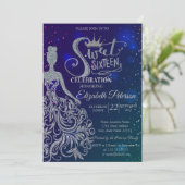 グリッタードレス,ティアラ,ダイアモンズブルースタースイーツ16 招待状 (スタンド正面)