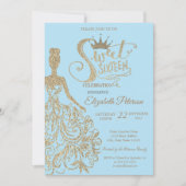 グリッタードレス、ティアラ、ダイアモンズライトブルースウィート16 招待状 (正面)