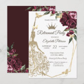グリッタードレス、バタフライローズ ワインレッドの引退 招待状 (正面/裏面)