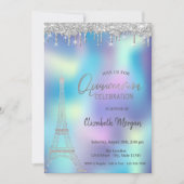 グリッタードロップエッフェルタワーホログラフィックキンセアニェラ 招待状 (正面)