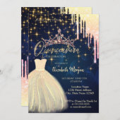 グリッタードロップティアラドレスネイビーブルーキンセアニラ 招待状 (正面/裏面)