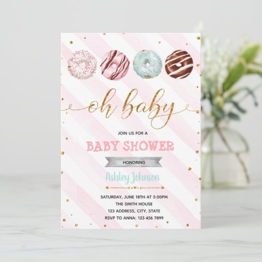 グリッタードーナツベビーシャワーパーティの招待状 招待状 (スタンド正面)
