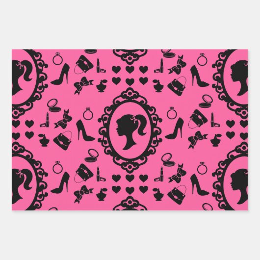 グリッタードール誕生日ピンクグラムファッション ラッピングペーパーシート (正面)