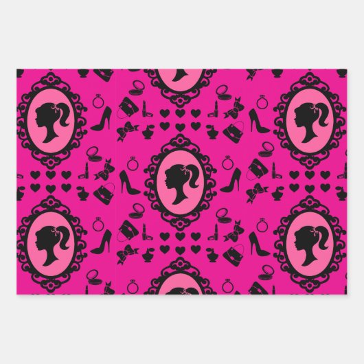 グリッタードール誕生日ピンクグラムファッション ラッピングペーパーシート (正面2)