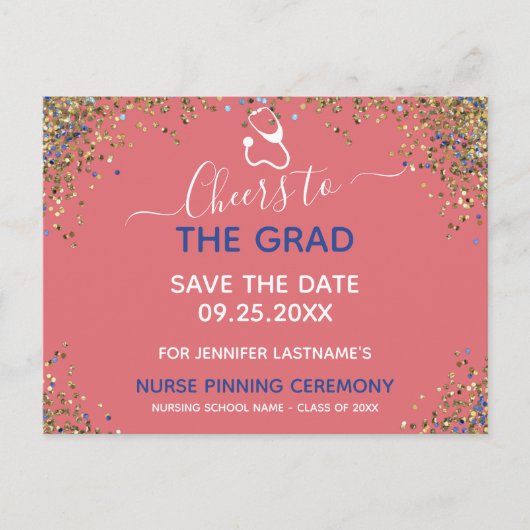 グリッターナースの卒業ピンニング日付位置の保存 ポストカード (正面)
