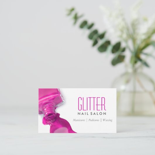 グリッターネイルサロンマニキュア – ピンク美しい スタイリッシュ 名刺 (スタンド正面)