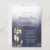 グリッターハイヒールグラデーション、青色退職パーティー 招待状 (正面)