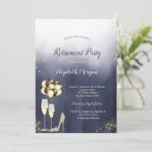 グリッターハイヒールグラデーション、青色退職パーティー 招待状 (スタンド正面)