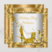 グリッターハイヒールシューズイエロー金ゴールドパーティー 招待状 (正面/裏面)