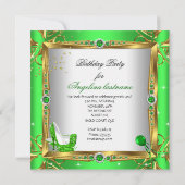 グリッターハイヒールシューズライムグリーン金ゴールドパーティー 招待状 (裏面)