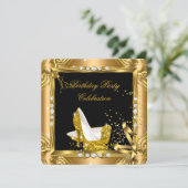 グリッターハイヒールシューズ黄色金ゴールドブラックパーティー 招待状 (スタンド正面)