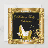 グリッターハイヒールシューズ黄色金ゴールドブラックパーティー 招待状 (正面)
