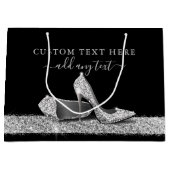 グリッターハイヒールシルバーブラックパーソナライズされたラージ ラージペーパーバッグ (正面)